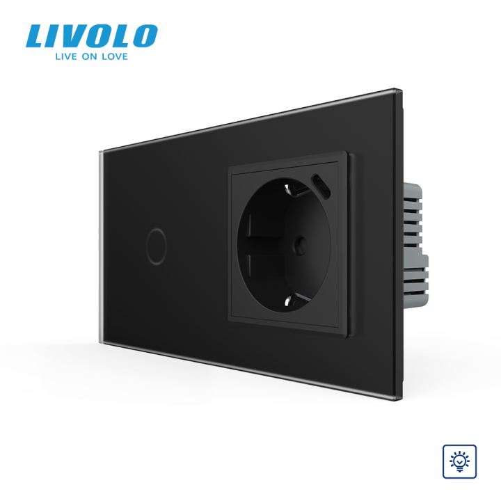 Сенсорний димер з розеткою USB Type-C 18Вт LIVOLO 16А 230В, із заземленням, шторки, чорний матовый, скло · LIVOLO · VL-C7FC1D/FCTF16A.UC18W-4BS06