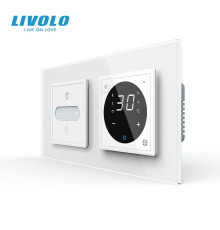 Розумний терморегулятор для теплої підлоги + сенсорний димер LIVOLO, програмований, білий, скляна рамка