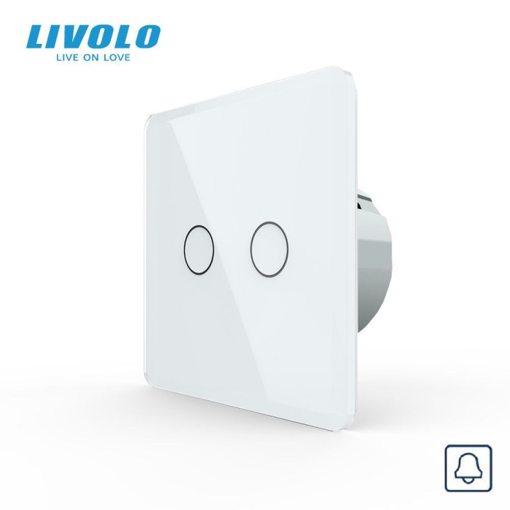 Сенсорна кнопка 2 сенсора Імпульсний вимикач Livolo білий 2.5D скло · LIVOLO · VL-FC2B-2WS05