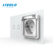 Прохідний сенсорний димер LIVOLO 2 сенсори з розеткою IP44, білий, 16A 230V, із заземленням, шторки