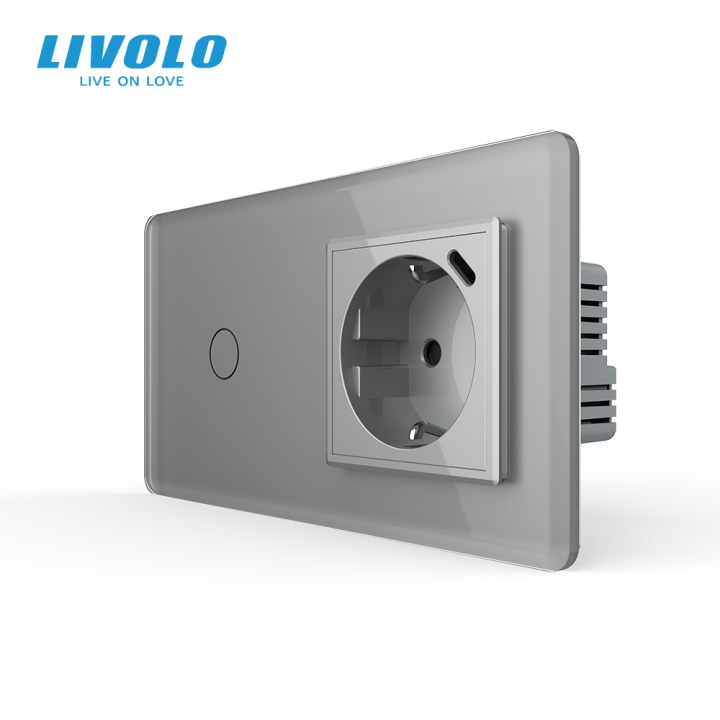 Сенсорний вимикач LIVOLO з розеткою та USB Type-C 18Вт, сірий 2.5D, скло, із заземленням і шторками, 16А 230В · LIVOLO · VL-C7FC1/FCTF16A.UC18W-4IS05