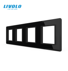 Рамка 4-постова LIVOLO, загартоване скло, чорна 2.5D, 294×80 мм