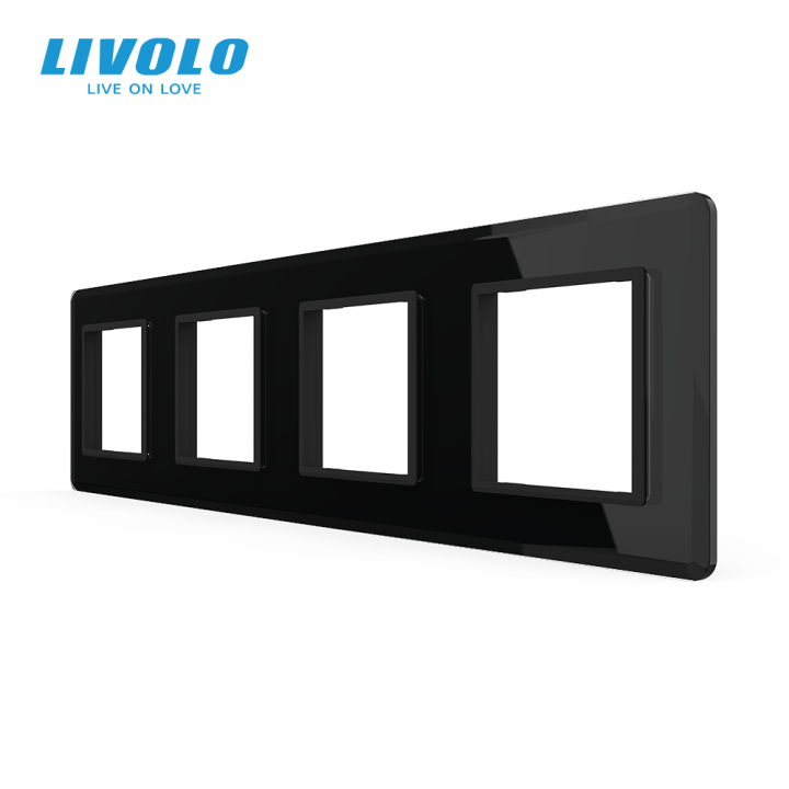 Рамка 4-постова LIVOLO, загартоване скло, чорна 2.5D, 294×80 мм · LIVOLO · VL-P7E/E/E/E-8BS05