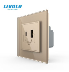 Розетка USB-A та USB-C з Power Delivery 36W Livolo золотий скло (VL-C7FCUA18W.UC18W-2AP)
