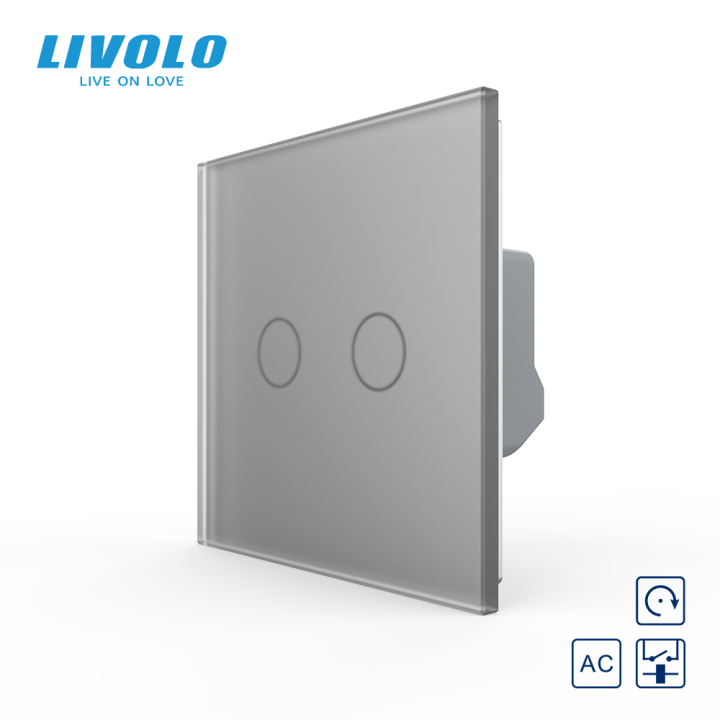 Сенсорна кнопка 2 сенсора Сухий контакт Livolo сірий матовый скло · LIVOLO · VL-FC2HI-2IS06