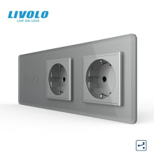 Сенсорний прохідний/перехресний вимикач 2 сенсора 2 розетки LIVOLO сірий 2.5D скло