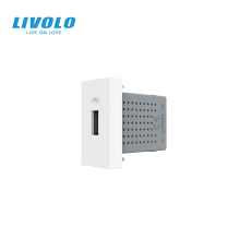 USB розетка LIVOLO 5V 2.1A, біла, 10Вт, з блоком живлення, модуль 0.5 поста (VL-FCUA-1WP)