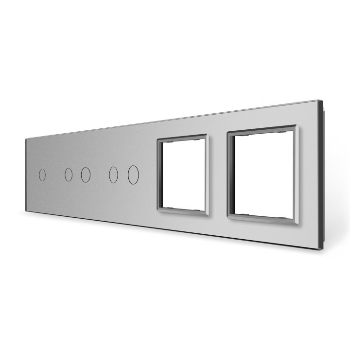 Рамка 5-постова для одного 1-сенсорного, двох 2-сенсорних вимикачів і двох розеток (1-2-2-0-0) LIVOLO, загартоване скло, сіра, 365×80 мм (VL-P701/02/02/E/E-10I) · LIVOLO · VL-P701/02/02/E/E-10I