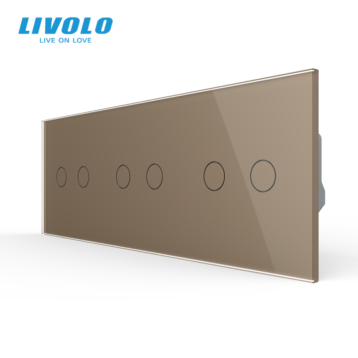 Сенсорний прохідний димер LIVOLO 6 сенсорів (2-2-2), золотий, скло, 2A 230V · LIVOLO · VL-C7FC2SD/FC2SD/FC2SD-6AP