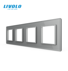 Рамка 4-постова LIVOLO, загартоване скло, сіра 2.5D, 294×80 мм