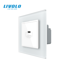 Розетка USB Type-C з Power Delivery 45W LIVOLO біла матова скло