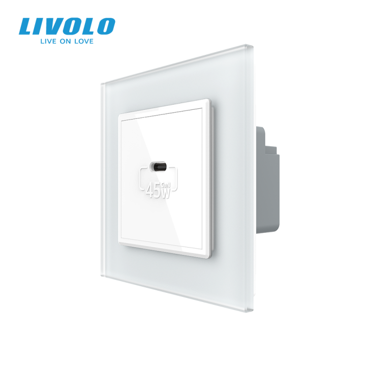 Розетка USB Type-C з Power Delivery 45W LIVOLO біла матова скло · LIVOLO · VL-C7FCUC-2WS06
