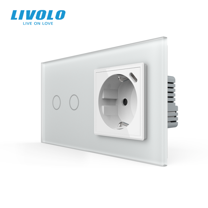 Сенсорний (дотиковий) подвійний вимикач LIVOLO з USB Type-C 18 Вт білий матовый 16 А 230 В із заземленням шторки скло · LIVOLO · VL-C7FC2/FCTF16A.UC18W-4WS06