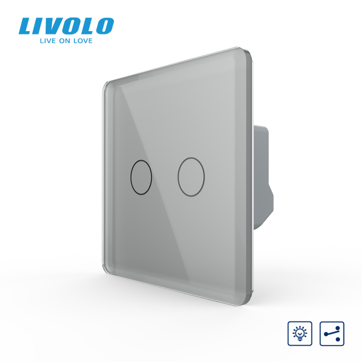 Сенсорний прохідний/перехресний димер 2 сенсори LIVOLO сірий 2.5D скло · LIVOLO · VL-C7FC2SD2-2IS05
