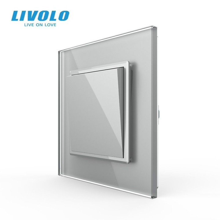 Вимикач універсальний 1-клавішний Livolo сірий скло 250В 10А (VL-С7FCMKS-2IP) · LIVOLO · VL-C7FCMKS-2IP