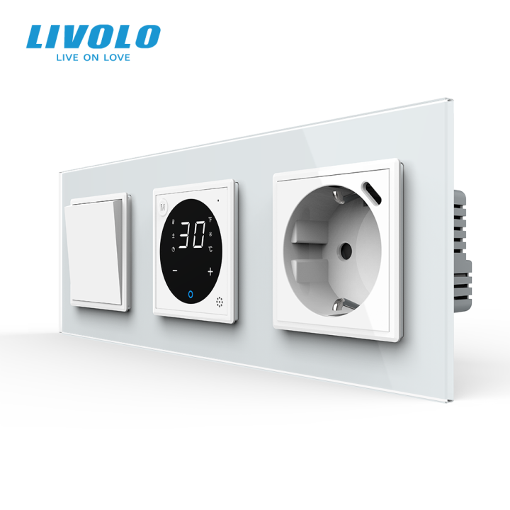 Терморегулятор сенсорний для теплої підлоги + вимикач + USB Type-C 18Вт LIVOLO, білий скляний · LIVOLO · VL-C7FCMKS2/FCQ1/FCTF16A.UC18W-6WP