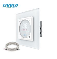 Wi-Fi терморегулятор сенсорний для електричної теплої підлоги LIVOLO, білий матовий скляний