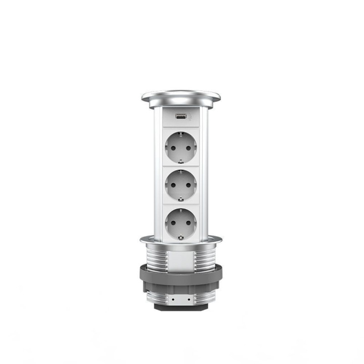 Висувна розетка з трьох розеток та USB Livolo срібний (VL-SHS021-FCTC-S) · LIVOLO · VL-SHS021-FCTC-S