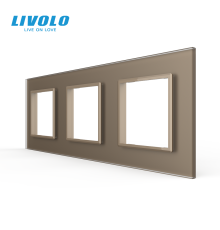 Рамка 3-постова LIVOLO, загартоване скло, золота матова, 223×80 мм (VL-P7E/E/E-6AS06)