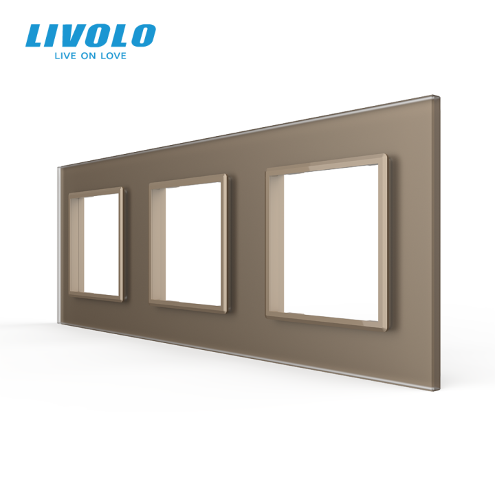 Рамка 3-постова LIVOLO, загартоване скло, золота матова, 223×80 мм (VL-P7E/E/E-6AS06) · LIVOLO · VL-P7E/E/E-6AS06