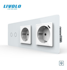 Подвійний сенсорний димер LIVOLO з розеткою та розеткою з USB Type-C 18Вт, заземлення, білий 2.5D, скло, 16A 230V