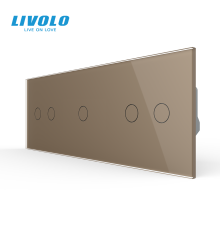 Сенсорний прохідний димер LIVOLO 5 сенсорів (2-1-2), золотий, скло, 2A 230V