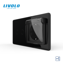 Сенсорний подвійний прохідний вимикач LIVOLO з розеткою IP44 кришка чорний 2.5D 16А 230В із заземленням шторки скло