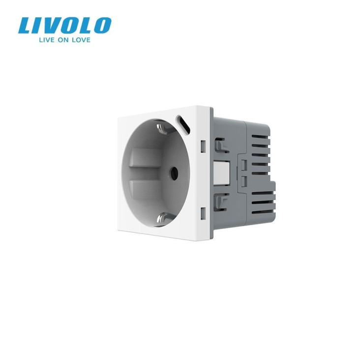 Електрична розетка LIVOLO з USB Type-C PD 18Вт, швидке заряджання iPhone, біла, 16А 230В, із заземленням, шторки, модуль (VL-FCTF16A.UC18W-2WP) · LIVOLO · VL-FCTF16A.UC18W-2WPS23