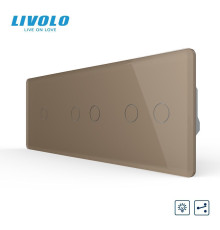 Сенсорний прохідний димер LIVOLO 5 сенсорів (1-2-2), золотий 2.5D, скло, 2A 230V