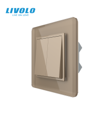 Двоклавішний перехресний вимикач LIVOLO золотий 2.5D скло