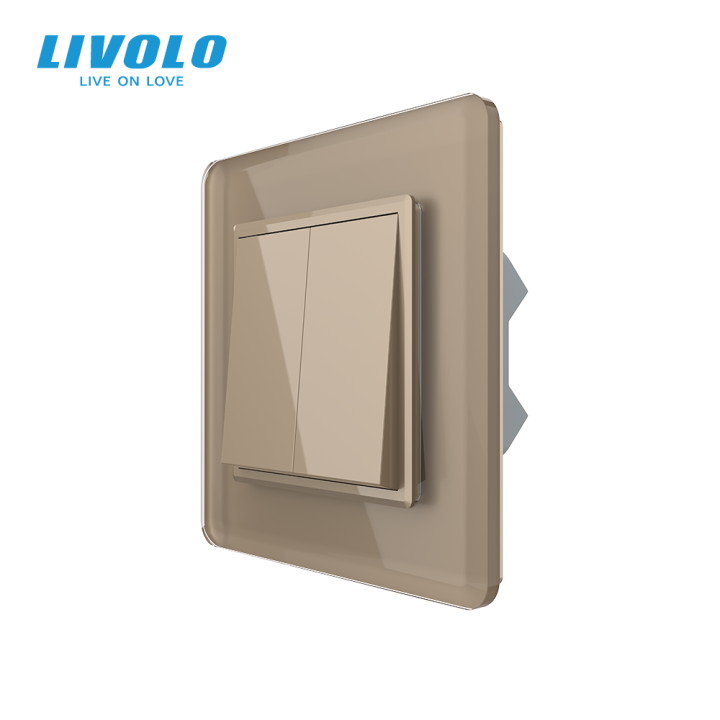 Двоклавішний перехресний вимикач LIVOLO золотий 2.5D скло · LIVOLO · VL-C7FC2MM10A-2AS05