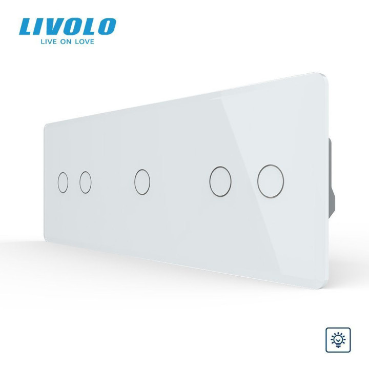 Сенсорний димер LIVOLO 5 сенсорів (2-1-2), білий 2.5D, скляна панель, 2A 230V · LIVOLO · VL-C7FC2D/FC1D/FC2D-6WS05