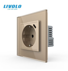 Електрична розетка з USB Type-C 18Вт для зарядки, з заземленням, LIVOLO, золота, скляна рамка, 250В 16А (VL-C7CTF16A.UC18W-2AP)