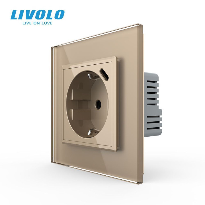 Електрична розетка з USB Type-C 18Вт для зарядки, з заземленням, LIVOLO, золота, скляна рамка, 250В 16А (VL-C7CTF16A.UC18W-2AP) · LIVOLO · VL-C7CTF16A.UC18W-2AP