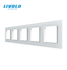 Рамка 5-постова LIVOLO, загартоване скло, біла матова, 365×80 мм (VL-P7E/E/E/E/E-10WS06)