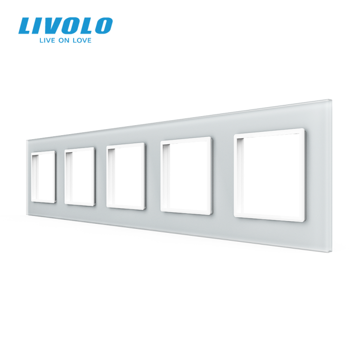 Рамка 5-постова LIVOLO, загартоване скло, біла матова, 365×80 мм (VL-P7E/E/E/E/E-10WS06) · LIVOLO · VL-P7E/E/E/E/E-10WS06