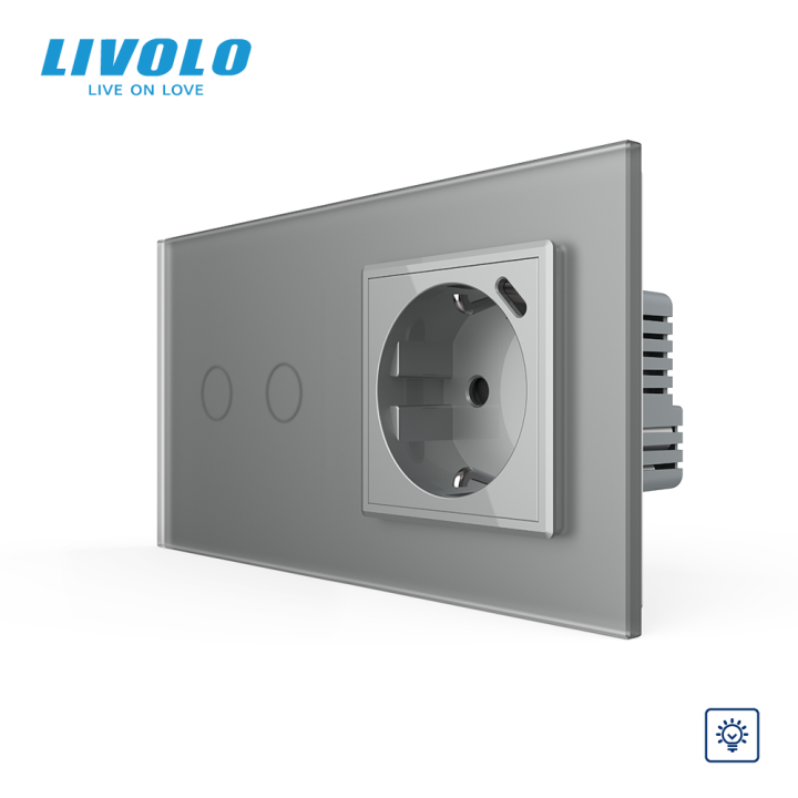 Сенсорний димер LIVOLO на 2 сенсори з розеткою та USB Type-C 18Вт, сірий матовый, розетка 16А 230В із заземленням · LIVOLO · VL-C7FC2D/FCTF16A.UC18W-4IS06