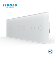 Сенсорний (дотиковий) прохідний/перехресний вимикач LIVOLO 5 сенсорів (1-2-2) білий матовый скло