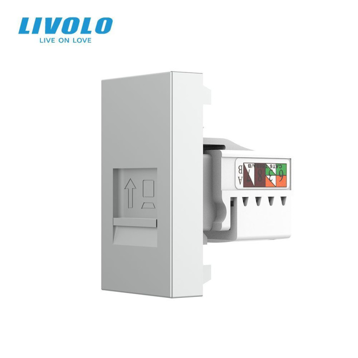 Інтернет-розетка RJ-45 (8P8C Cat.6) LIVOLO, сіра, модуль 0.5 поста, з шторкою (VL-FCCP-1IP) · LIVOLO · VL-FCCP-1IP
