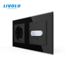 Розетка LIVOLO із заземленням і датчиком руху, чорна, настінна дизайнерська, скляна рамка, 250В 16А