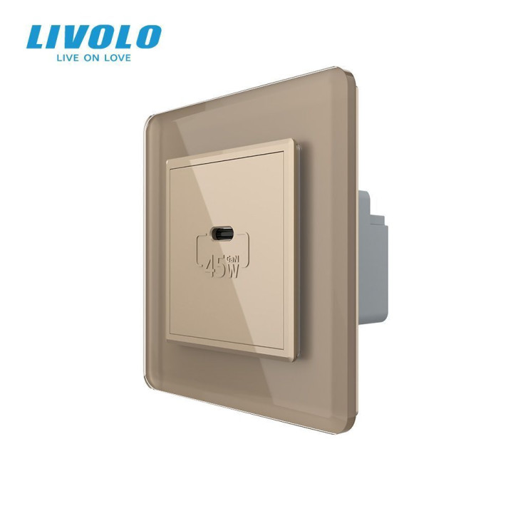 Розетка USB Type-C з Power Delivery 45W LIVOLO золота 2.5D скло · LIVOLO · VL-C7FCUC-2AS05