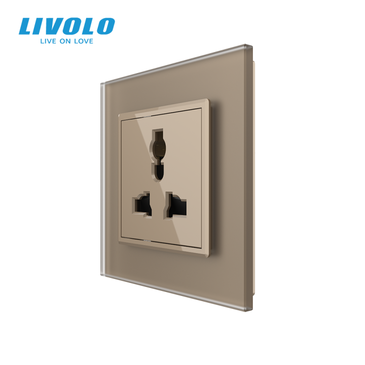 Розетка універсальна 12 стандартів в 1 LIVOLO золота матова скло · LIVOLO · VL-C7FCT22-2AS06