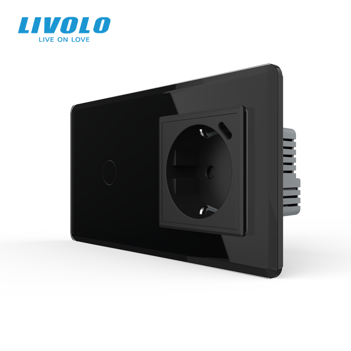 Сенсорний вимикач LIVOLO з розеткою та USB Type-C 18Вт, чорний 2.5D, скло, із заземленням і шторками, 16А 230В · LIVOLO · VL-C7FC1/FCTF16A.UC18W-4BS05