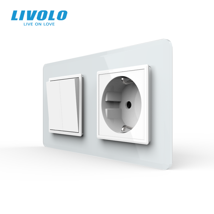 Двоклавішний вимикач з розеткою LIVOLO білий 2.5D скло · LIVOLO · VL-C7FC2MK/FCTC16A-4WS05