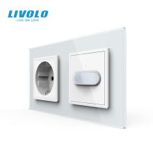 Розетка LIVOLO із заземленням і датчиком руху, біла, настінна дизайнерська, скляна рамка, 250В 16А
