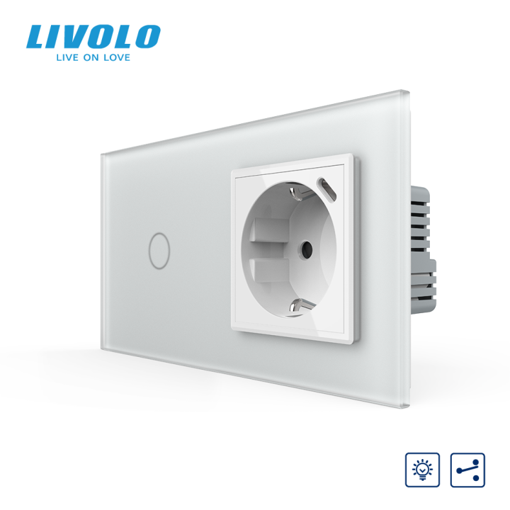 Прохідний сенсорний димер LIVOLO з розеткою та USB Type-C 18Вт, білий матовый, із заземленням і захисними шторками · LIVOLO · VL-C7FC1SD/FCTF16A.UC18W-4WS06