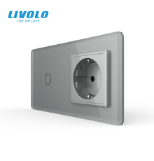 Сенсорний вимикач 1 сенсор 1 розетка LIVOLO сірий 2.5D скло