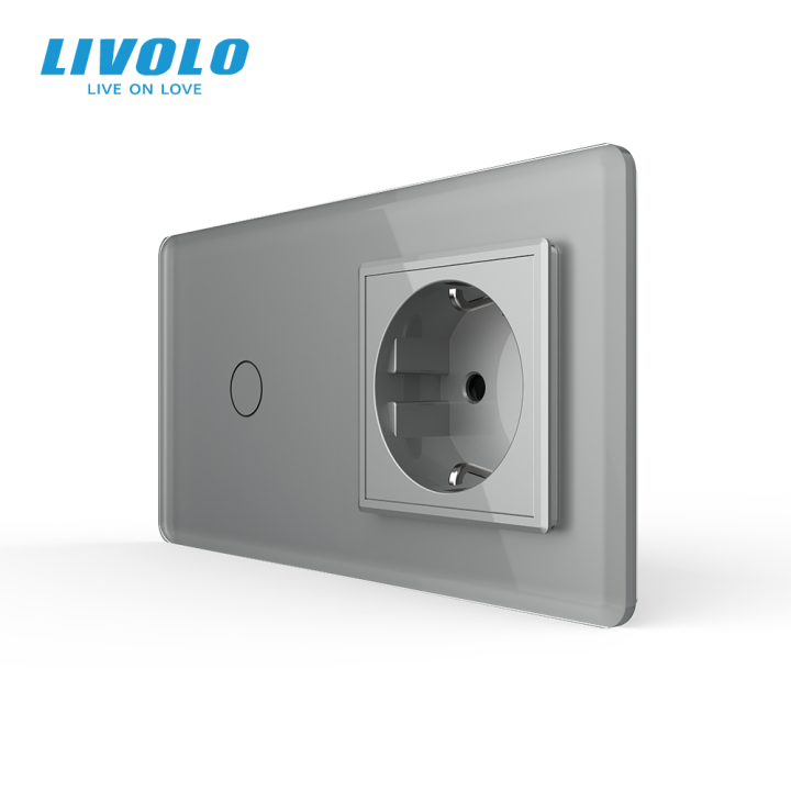 Сенсорний вимикач 1 сенсор 1 розетка LIVOLO сірий 2.5D скло · LIVOLO · VL-C7FC1/FCTC16A-4IS05