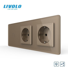 Сенсорний прохідний димер LIVOLO з 2 розетками, золотий 2.5D, скло, 2A 230V