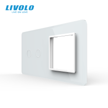 Рамка 2-постова для 2-сенсорного вимикача та розетки (2-0) LIVOLO, загартоване скло, біла 2.5D, 151×80 мм · LIVOLO · VL-P702/E-4WS05